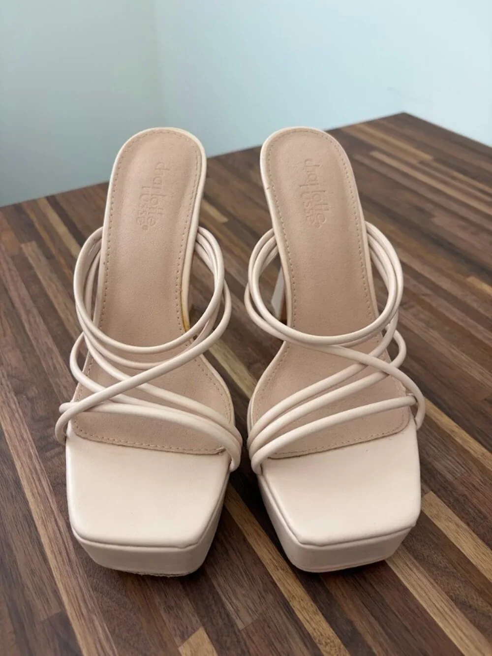 Charlotte Russe Cream Faux Leather Chunky Platform Sandals
